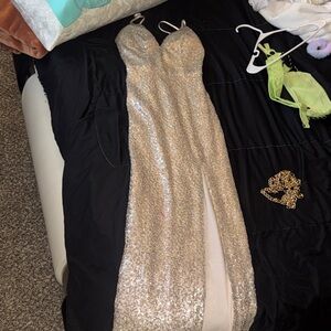 Silver Sequin Gown with Slit